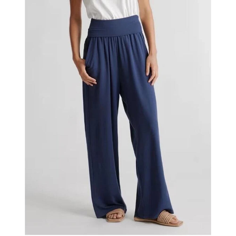 Quince Navy Wide-Leg Pull-On Pants